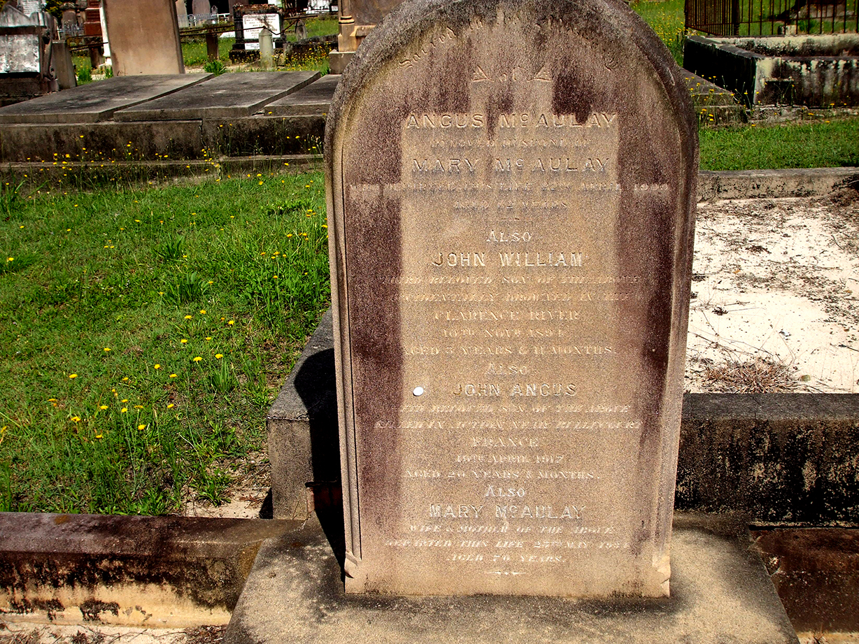 Photo of headstones/Mary McAulay nee McDonald d1934 hdstn Maclean NSW